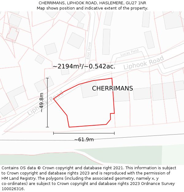 CHERRIMANS, LIPHOOK ROAD, HASLEMERE, GU27 1NR: Plot and title map
