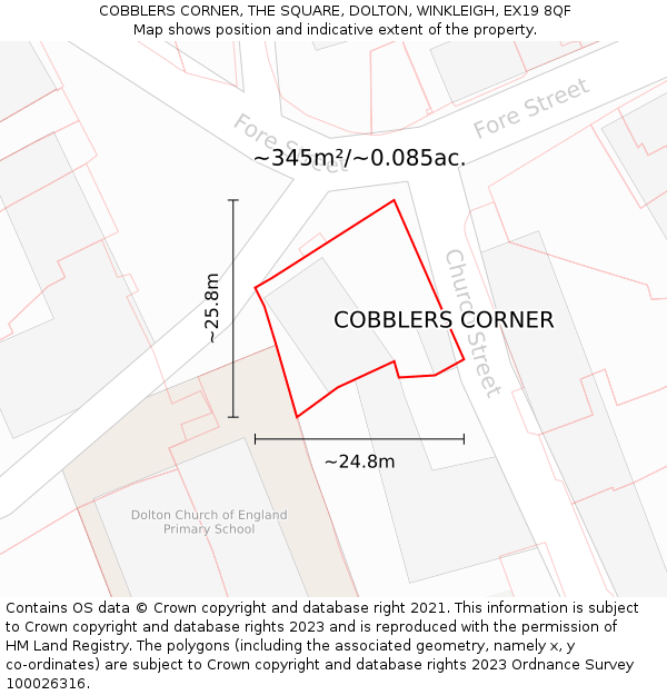 COBBLERS CORNER, THE SQUARE, DOLTON, WINKLEIGH, EX19 8QF: Plot and title map