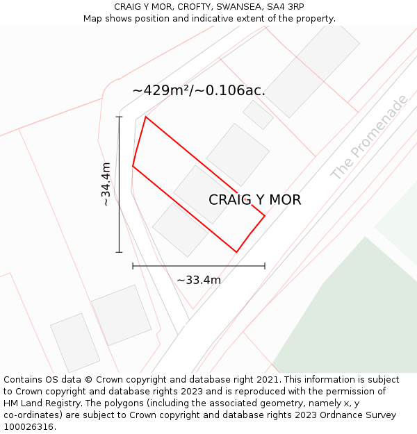 CRAIG Y MOR, CROFTY, SWANSEA, SA4 3RP: Plot and title map