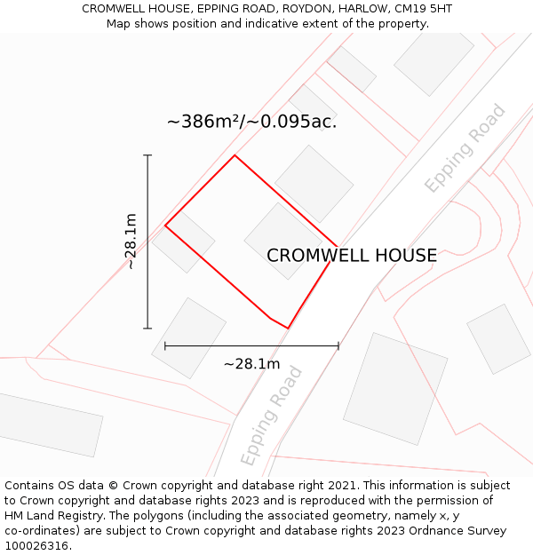 CROMWELL HOUSE, EPPING ROAD, ROYDON, HARLOW, CM19 5HT: Plot and title map