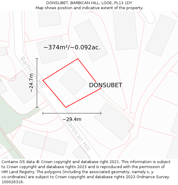 DONSUBET, BARBICAN HILL, LOOE, PL13 1DY: Plot and title map
