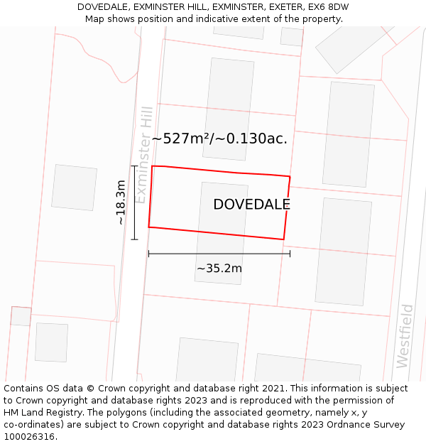 DOVEDALE, EXMINSTER HILL, EXMINSTER, EXETER, EX6 8DW: Plot and title map