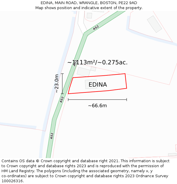 EDINA, MAIN ROAD, WRANGLE, BOSTON, PE22 9AD: Plot and title map