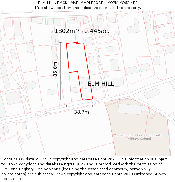 ELM HILL, BACK LANE, AMPLEFORTH, YORK, YO62 4EF: Plot and title map