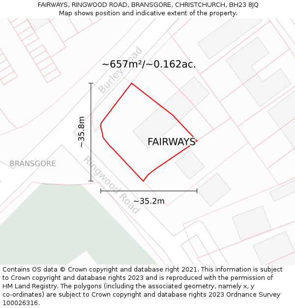 FAIRWAYS, RINGWOOD ROAD, BRANSGORE, CHRISTCHURCH, BH23 8JQ: Plot and title map