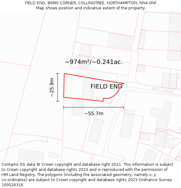 FIELD END, BARN CORNER, COLLINGTREE, NORTHAMPTON, NN4 0NF: Plot and title map