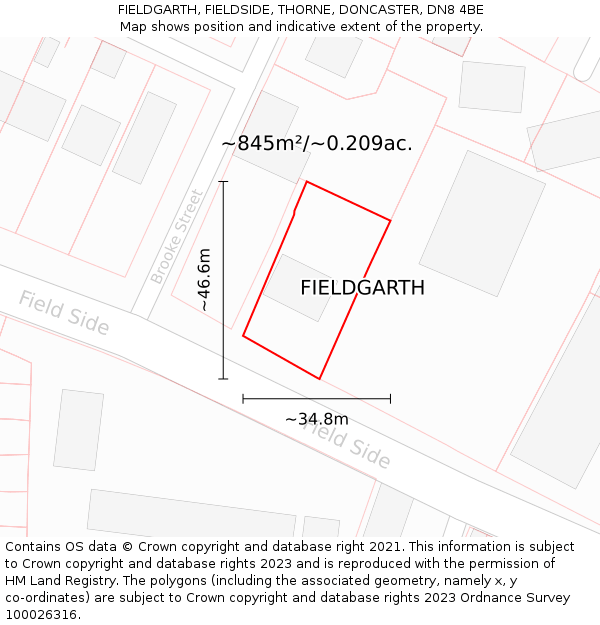 FIELDGARTH, FIELDSIDE, THORNE, DONCASTER, DN8 4BE: Plot and title map