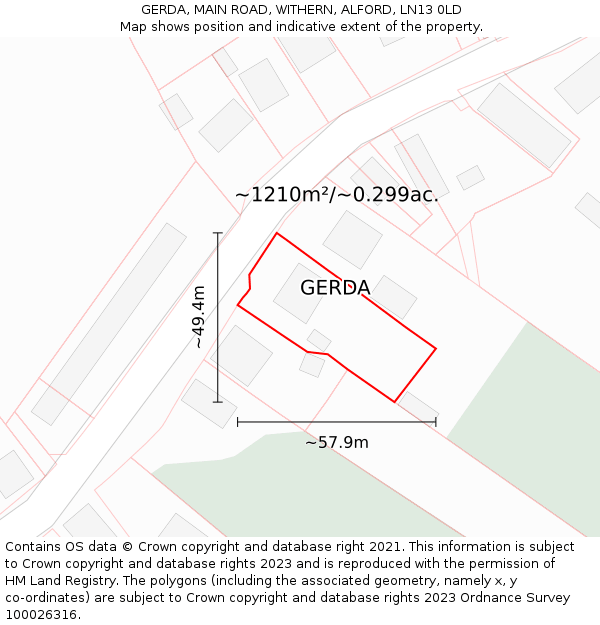 GERDA, MAIN ROAD, WITHERN, ALFORD, LN13 0LD: Plot and title map