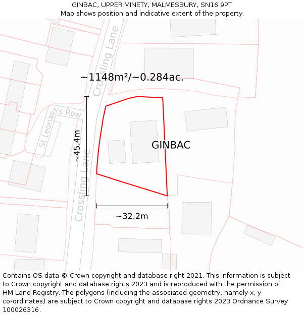 GINBAC, UPPER MINETY, MALMESBURY, SN16 9PT: Plot and title map
