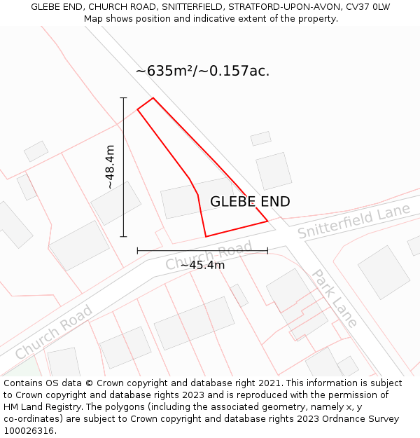 GLEBE END, CHURCH ROAD, SNITTERFIELD, STRATFORD-UPON-AVON, CV37 0LW: Plot and title map