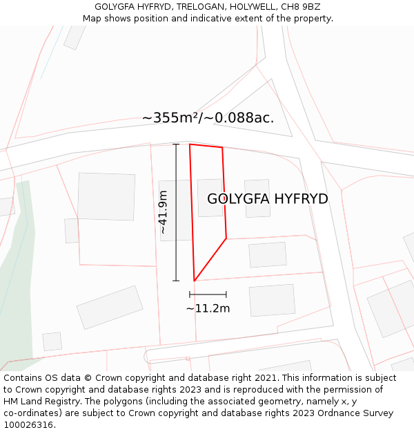 GOLYGFA HYFRYD, TRELOGAN, HOLYWELL, CH8 9BZ: Plot and title map