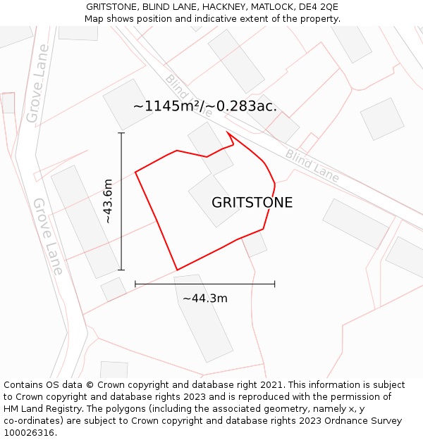 GRITSTONE, BLIND LANE, HACKNEY, MATLOCK, DE4 2QE: Plot and title map