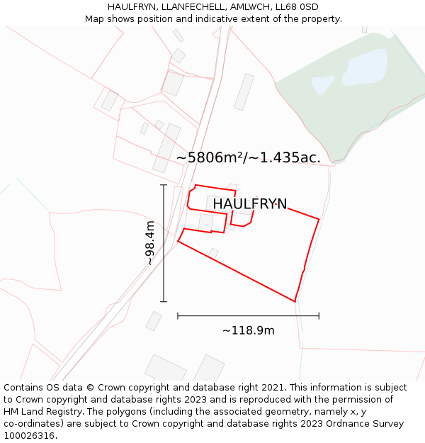 HAULFRYN, LLANFECHELL, AMLWCH, LL68 0SD: Plot and title map