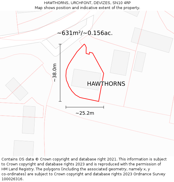 HAWTHORNS, URCHFONT, DEVIZES, SN10 4RP: Plot and title map