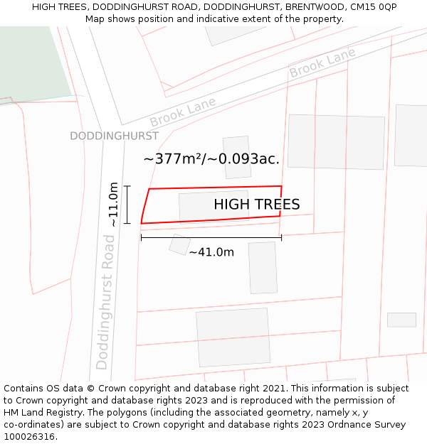 HIGH TREES, DODDINGHURST ROAD, DODDINGHURST, BRENTWOOD, CM15 0QP: Plot and title map