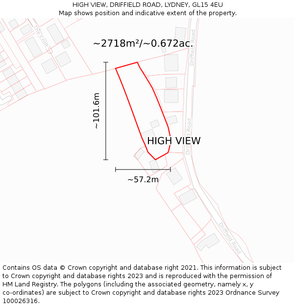 HIGH VIEW, DRIFFIELD ROAD, LYDNEY, GL15 4EU: Plot and title map