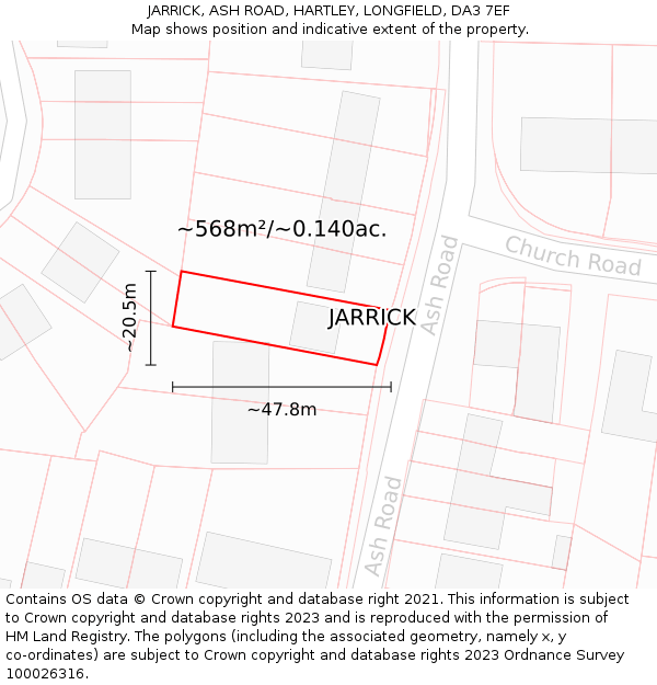 JARRICK, ASH ROAD, HARTLEY, LONGFIELD, DA3 7EF: Plot and title map