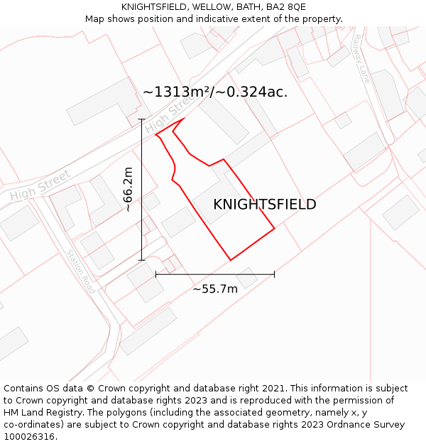 KNIGHTSFIELD, WELLOW, BATH, BA2 8QE: Plot and title map
