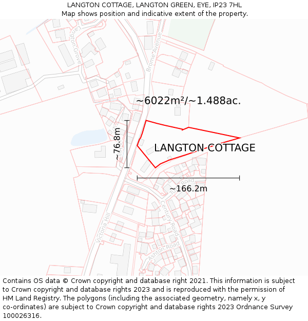 LANGTON COTTAGE, LANGTON GREEN, EYE, IP23 7HL: Plot and title map