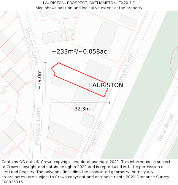 LAURISTON, PROSPECT, OKEHAMPTON, EX20 1JD: Plot and title map