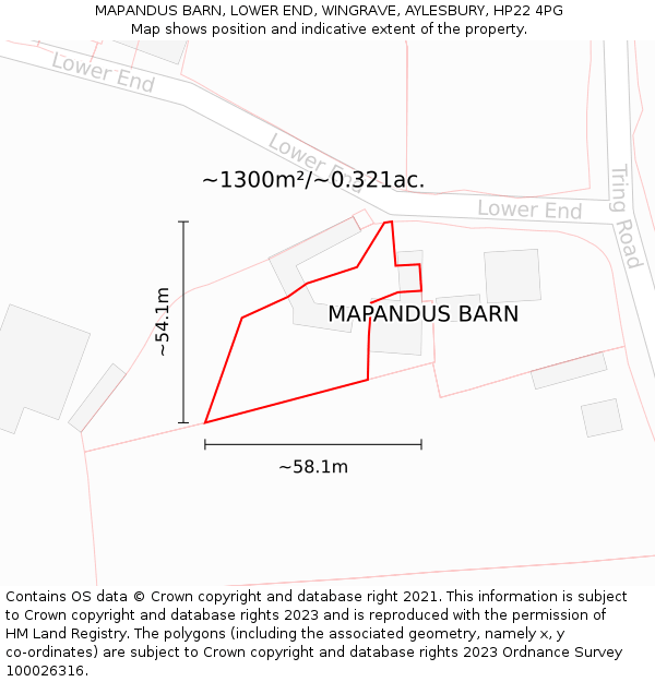 MAPANDUS BARN, LOWER END, WINGRAVE, AYLESBURY, HP22 4PG: Plot and title map