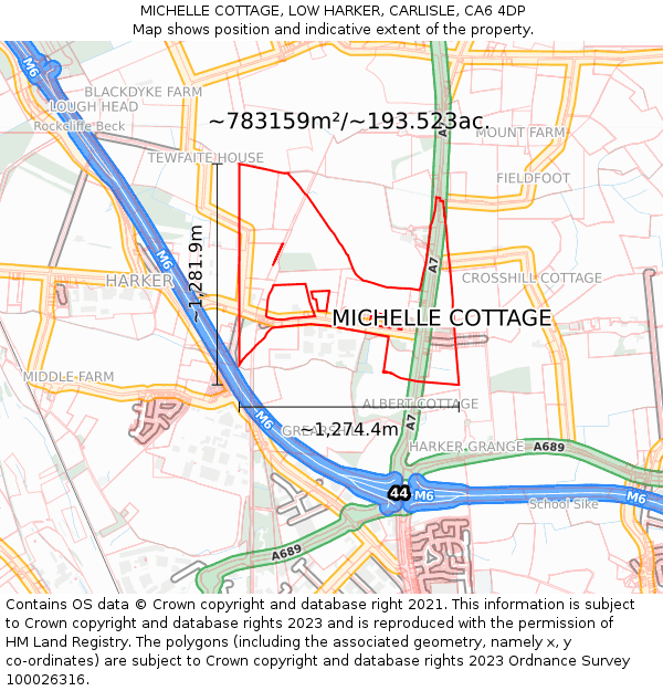 MICHELLE COTTAGE, LOW HARKER, CARLISLE, CA6 4DP: Plot and title map