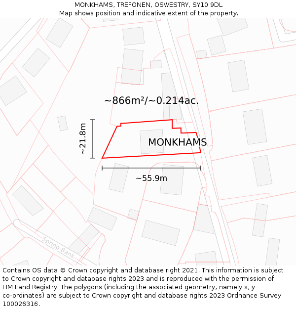MONKHAMS, TREFONEN, OSWESTRY, SY10 9DL: Plot and title map