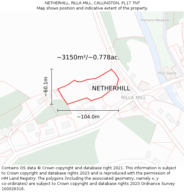 NETHERHILL, RILLA MILL, CALLINGTON, PL17 7NT: Plot and title map