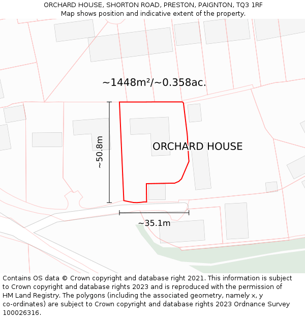 ORCHARD HOUSE, SHORTON ROAD, PRESTON, PAIGNTON, TQ3 1RF: Plot and title map