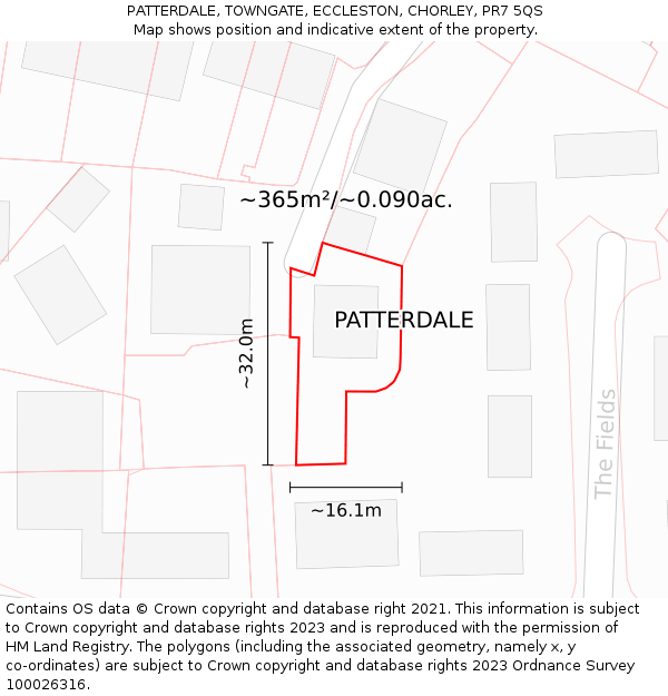 PATTERDALE, TOWNGATE, ECCLESTON, CHORLEY, PR7 5QS: Plot and title map