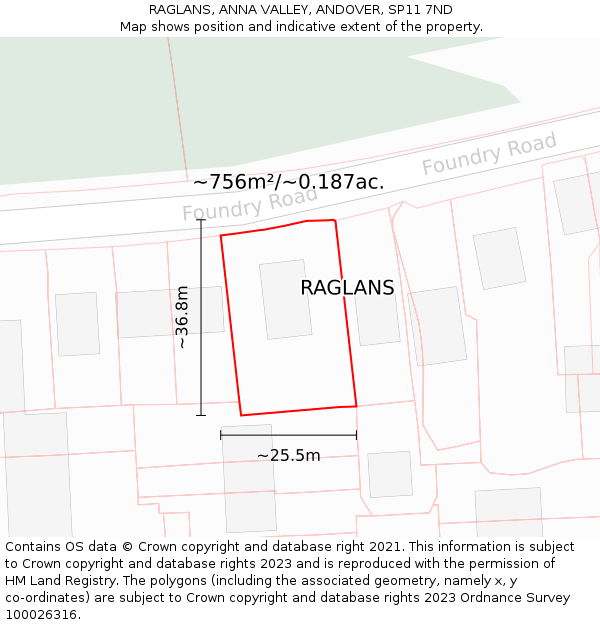 RAGLANS, ANNA VALLEY, ANDOVER, SP11 7ND: Plot and title map