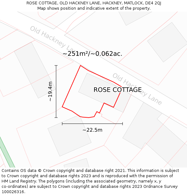 ROSE COTTAGE, OLD HACKNEY LANE, HACKNEY, MATLOCK, DE4 2QJ: Plot and title map