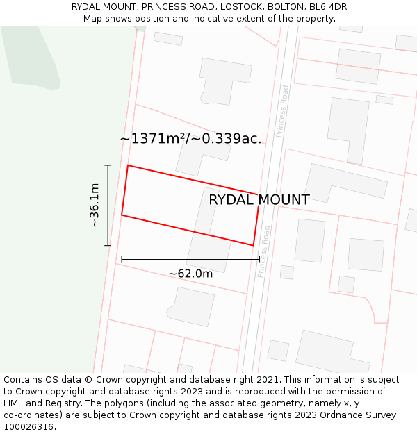 RYDAL MOUNT, PRINCESS ROAD, LOSTOCK, BOLTON, BL6 4DR: Plot and title map