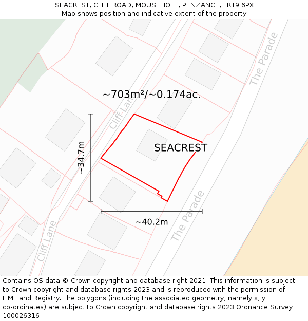 SEACREST, CLIFF ROAD, MOUSEHOLE, PENZANCE, TR19 6PX: Plot and title map