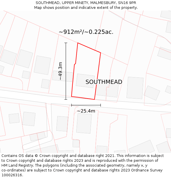 SOUTHMEAD, UPPER MINETY, MALMESBURY, SN16 9PR: Plot and title map