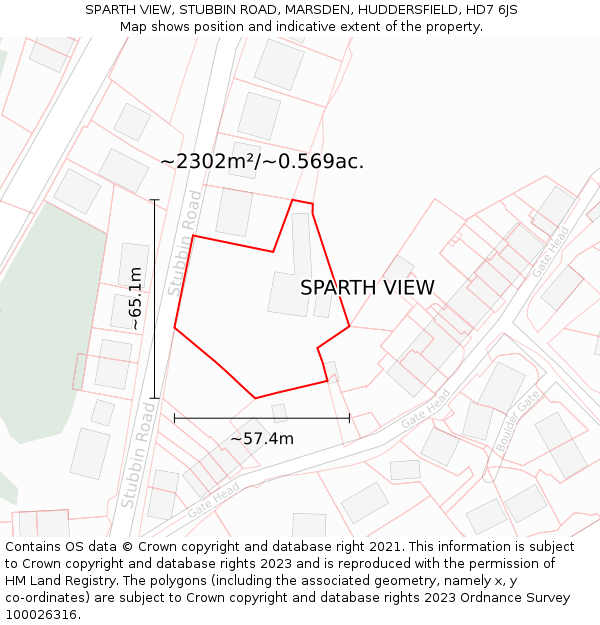 SPARTH VIEW, STUBBIN ROAD, MARSDEN, HUDDERSFIELD, HD7 6JS: Plot and title map
