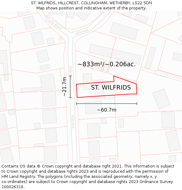 ST. WILFRIDS, HILLCREST, COLLINGHAM, WETHERBY, LS22 5DN: Plot and title map