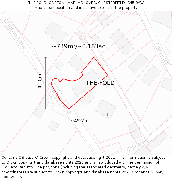 THE FOLD, CRIPTON LANE, ASHOVER, CHESTERFIELD, S45 0AW: Plot and title map