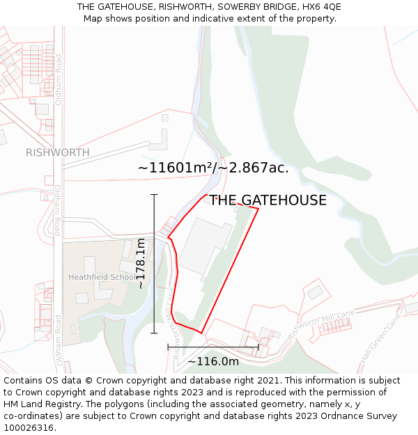 THE GATEHOUSE, RISHWORTH, SOWERBY BRIDGE, HX6 4QE: Plot and title map