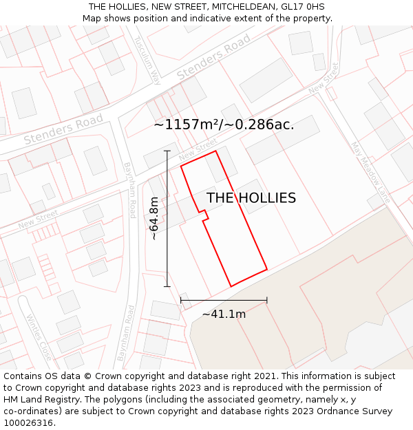 THE HOLLIES, NEW STREET, MITCHELDEAN, GL17 0HS: Plot and title map