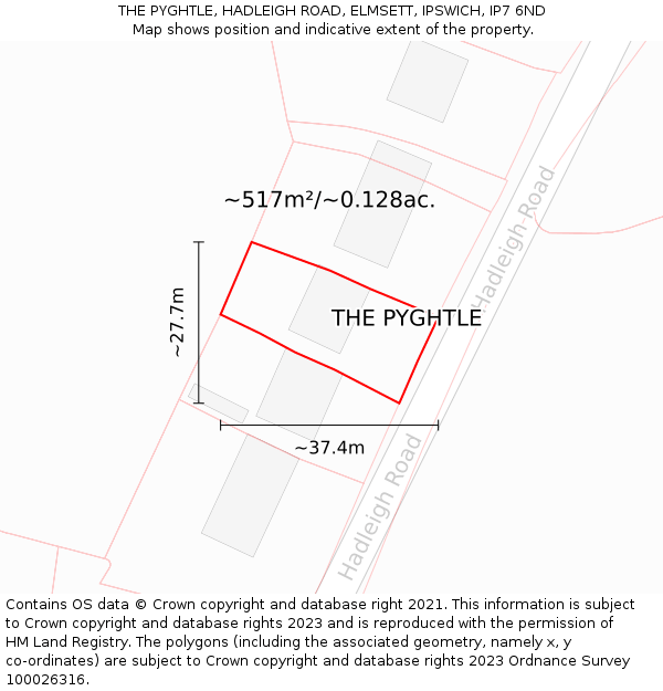 THE PYGHTLE, HADLEIGH ROAD, ELMSETT, IPSWICH, IP7 6ND: Plot and title map