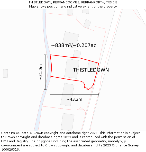 THISTLEDOWN, PERRANCOOMBE, PERRANPORTH, TR6 0JB: Plot and title map