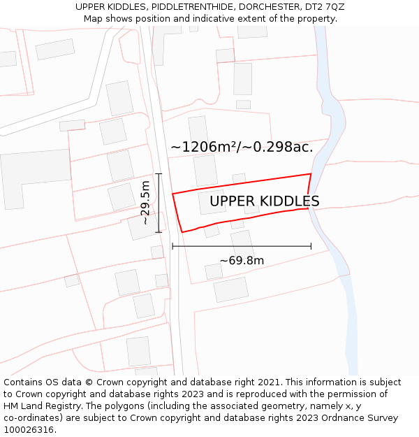 UPPER KIDDLES, PIDDLETRENTHIDE, DORCHESTER, DT2 7QZ: Plot and title map