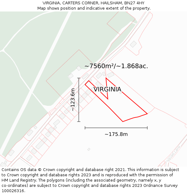 VIRGINIA, CARTERS CORNER, HAILSHAM, BN27 4HY: Plot and title map
