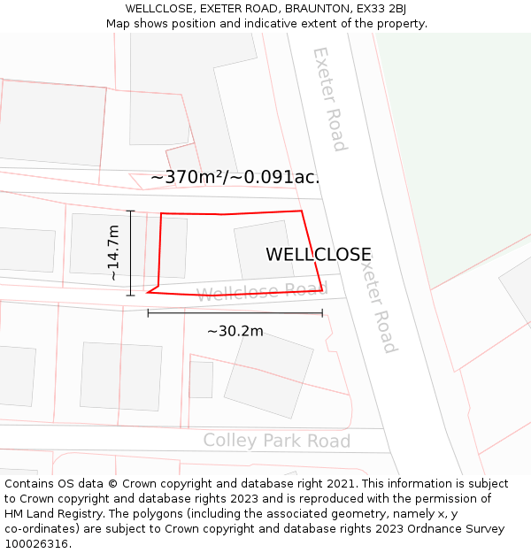 WELLCLOSE, EXETER ROAD, BRAUNTON, EX33 2BJ: Plot and title map