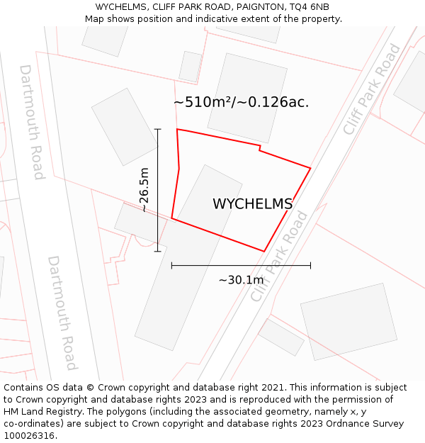 WYCHELMS, CLIFF PARK ROAD, PAIGNTON, TQ4 6NB: Plot and title map