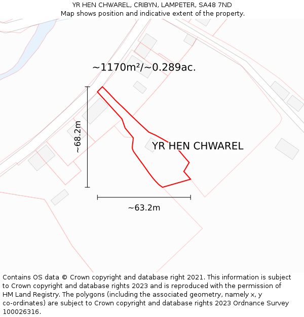 YR HEN CHWAREL, CRIBYN, LAMPETER, SA48 7ND: Plot and title map