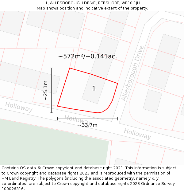 1, ALLESBOROUGH DRIVE, PERSHORE, WR10 1JH: Plot and title map