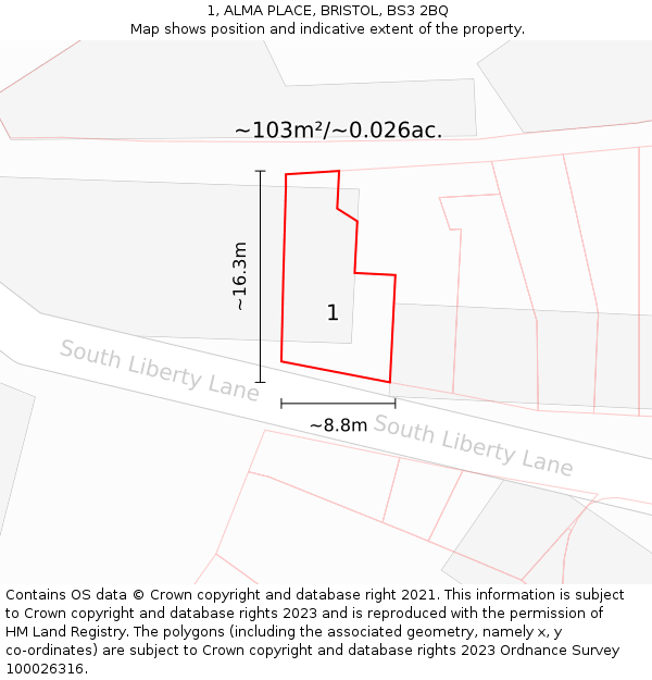 1, ALMA PLACE, BRISTOL, BS3 2BQ: Plot and title map