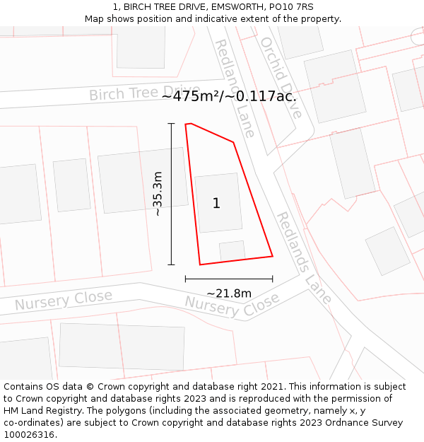 1, BIRCH TREE DRIVE, EMSWORTH, PO10 7RS: Plot and title map